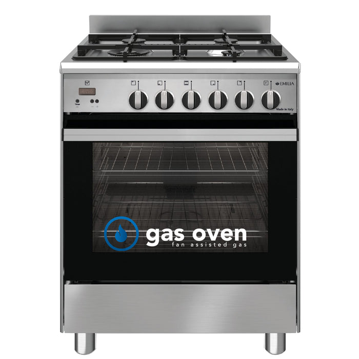 Emilia 60cm stainless steel cooker with fan assisted gas oven