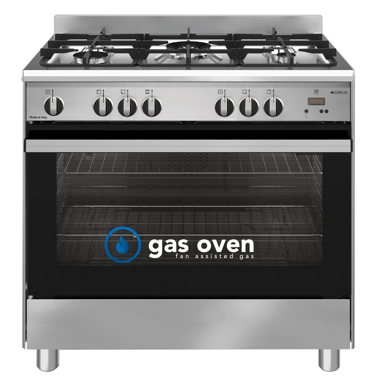 Emilia 90cm cooker with fan assisted gas oven
