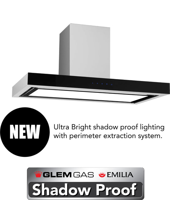 Glem Gas 90 cm SS Square profile canopy with Shadow Proof Lighting