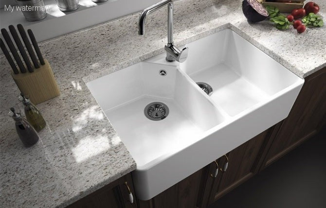 Chester 80 x 50 Double Bowl Fireclay Sink, 1TH, including overflow kit
