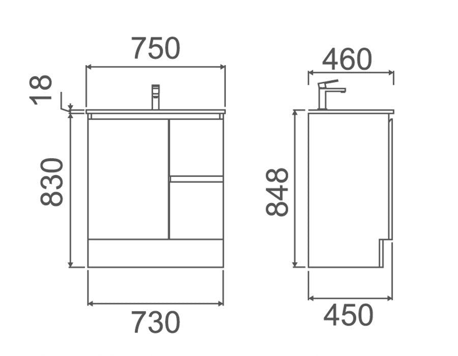 Roxio Floor Standing Vanity 900Mm - Cabinet Only