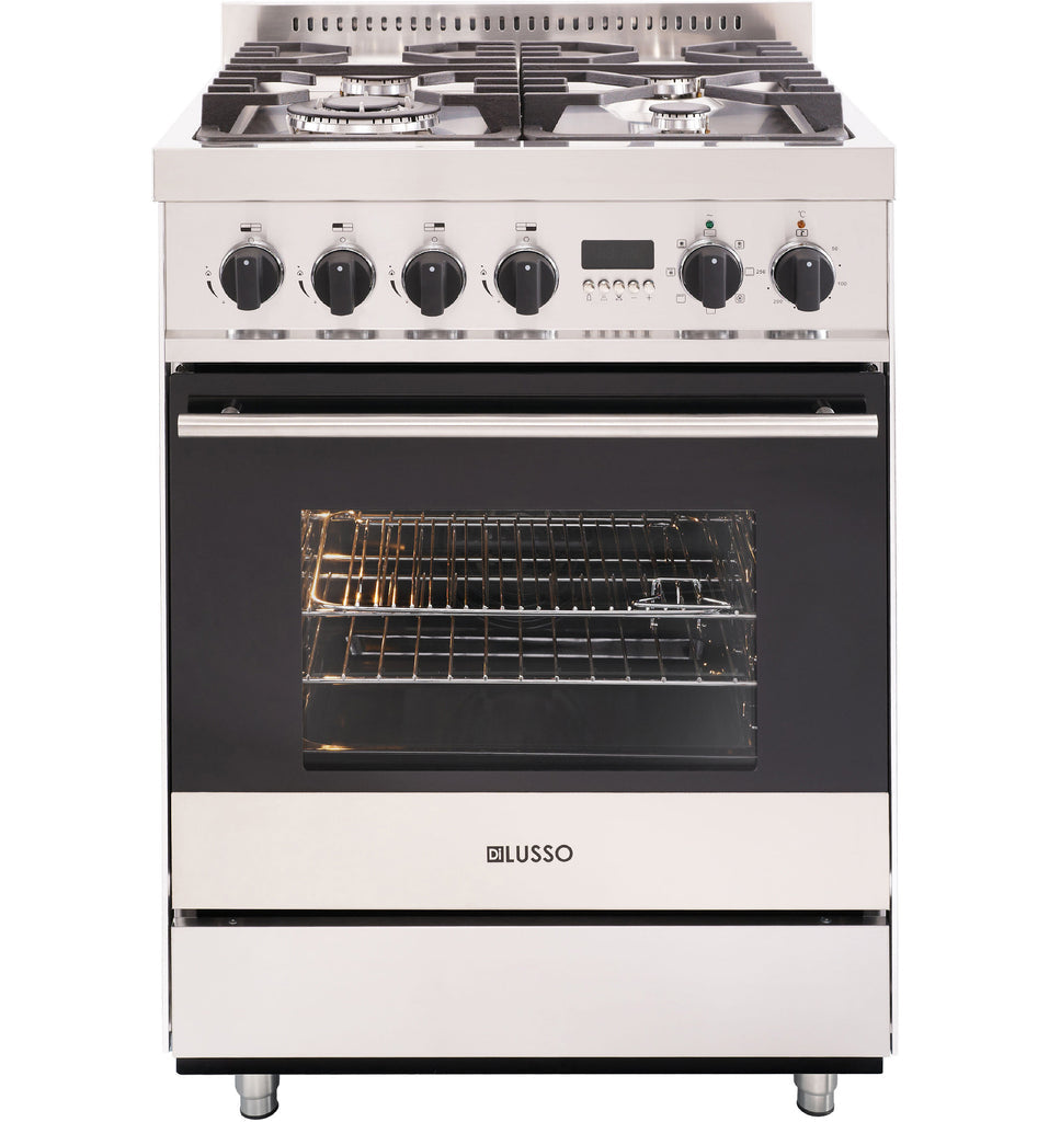 DiLusso 600mm Freestanding Dual Fuel Cooker - 8 Functions Electric Oven, 4 Sabaf Gas Burners, Cast Iron Trivets