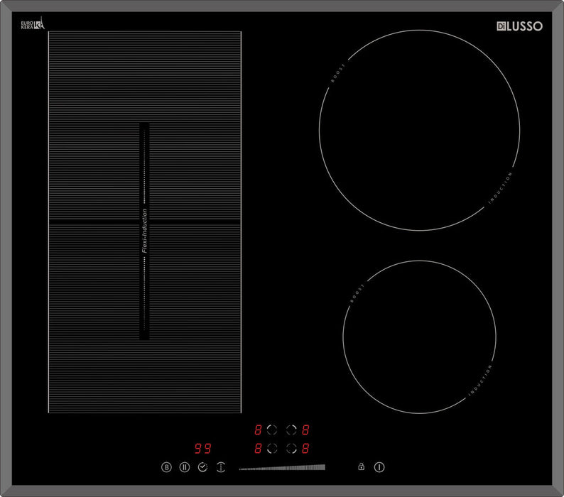 DiLusso 600mm Electric Induction Cooktop   -  4 Zones with Flexizone - Bevelled Edged EuroKera Glass with Touch Slider Controls