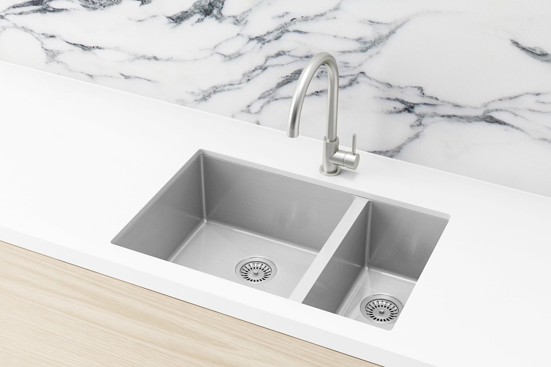 Kitchen Sink - One and Half Bowl 670 x 440 - Brushed Nickel