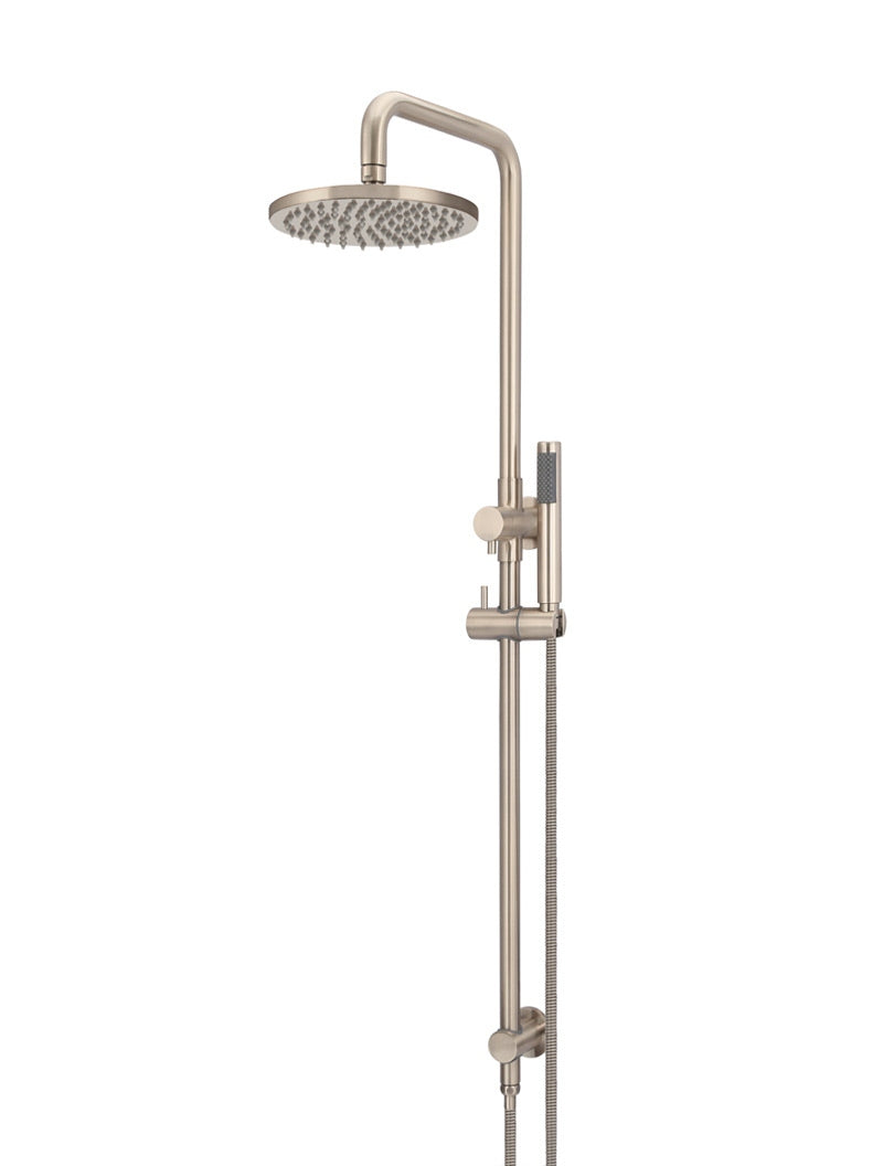 Round Combination Shower Rail, 200mm Rose, Single Function Hand Shower - Champagne
