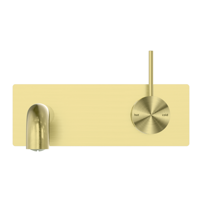MECCA WALL BASIN MIXER HANDLE UP 230MM SPOUT BRUSHED GOLD