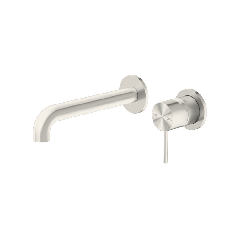 MECCA WALL BASIN MIXER SEPARATE BACK PLATE 185MM SPOUT BRUSHED NICKEL
