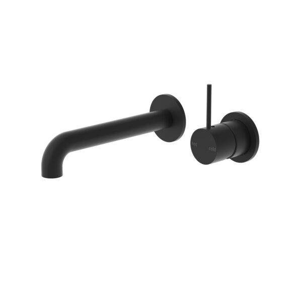 MECCA WALL BASIN MIXER SEPARATE BACK PLATE HANDLE UP 160MM SPOUT MATTE BLACK