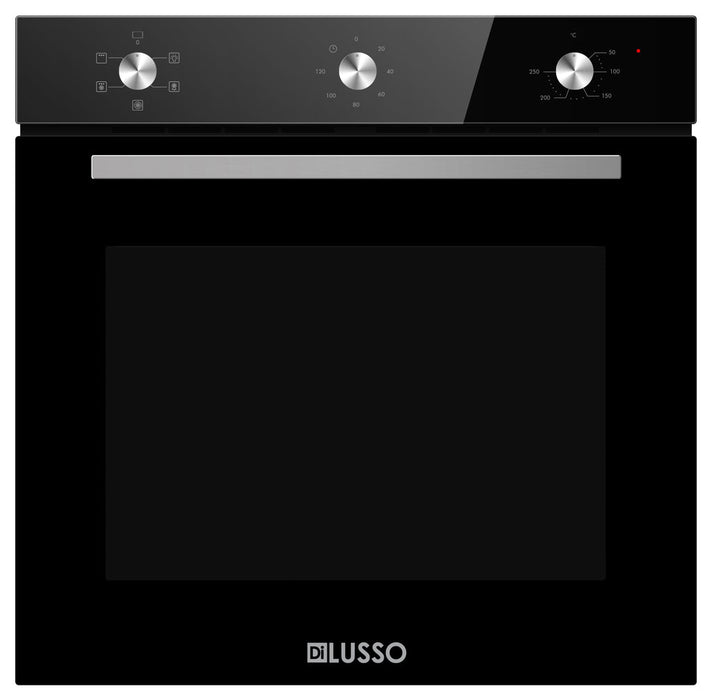 DiLusso 600mm Black Glass Electric 82L Oven - 5 Functions, Triple glazed, Mechanical timer