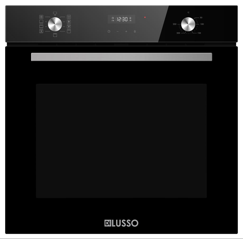 DiLusso 600mm Black Glass Electric 82L Oven - 9 Functions, Triple glazed, 2 x telescopic rails