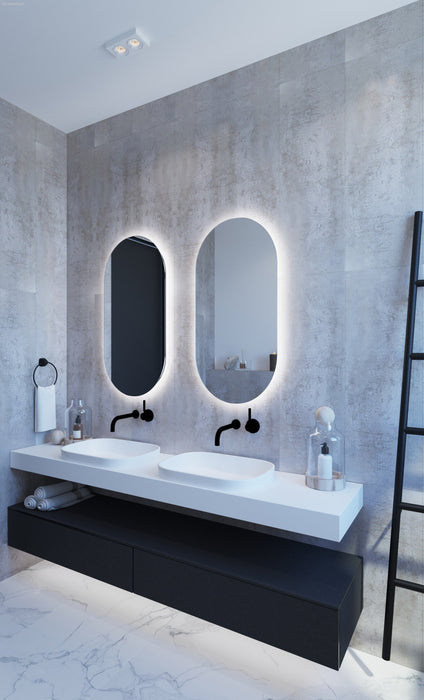 Ablaze Backlit Rectangular Mirror with Rounded Ends - Includes Mirror Demister