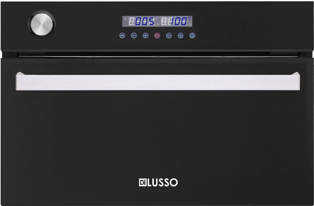 DiLusso 600mm Built in Black Glass Steam Oven - 33L capacity, Full stainless steel interior and Accessories, Built in water reservoir