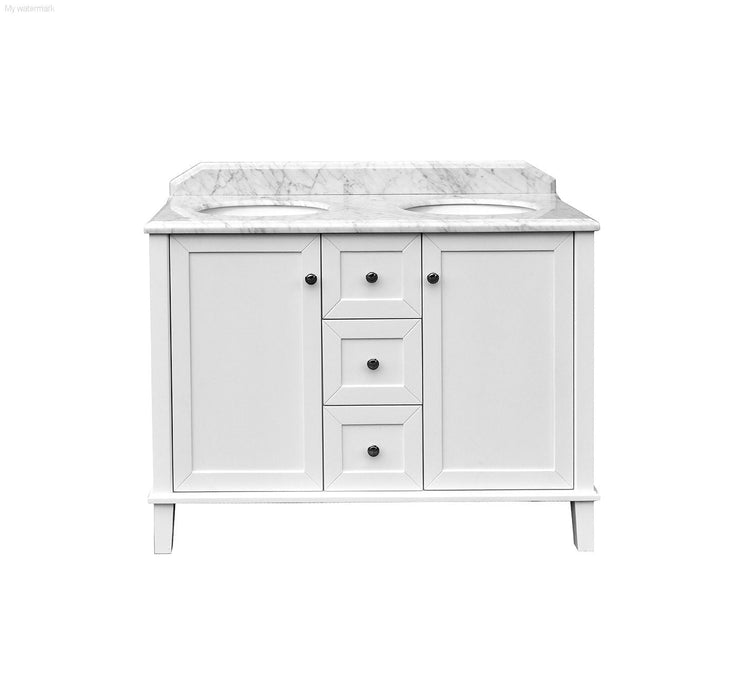 Coventry 120 x 55 Double Bowl Satin White Vanity with Real Marble Top & Ceramic Undercounter Basins